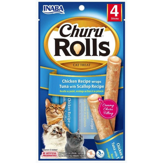 Inaba Churu Rolls Cat Treat Chicken Recipe wraps Tuna with Scallop Recipe-Cat-Inaba-4 count-