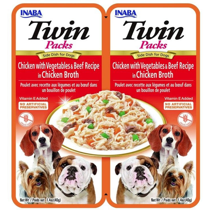 Inaba Twin Packs Chicken with Vegetables and Beef Recipe in Chicken Broth Side Dish for Dogs-Dog-Inaba-2 count-