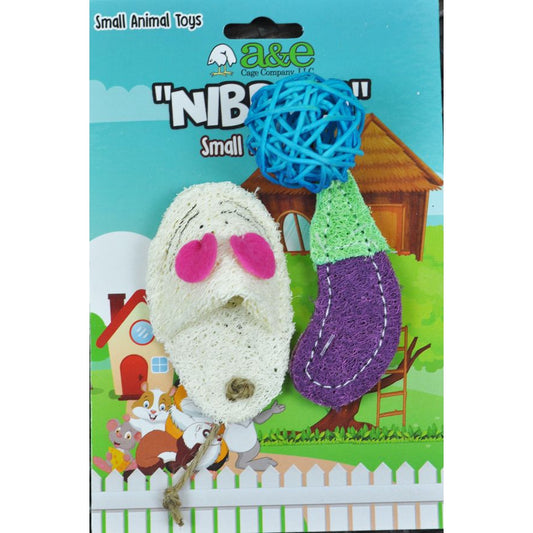 AE Cage Company Nibbles Eggplant and Assorted Loofah Chew Toys-Animals & Pet Supplies-BimBimPet-