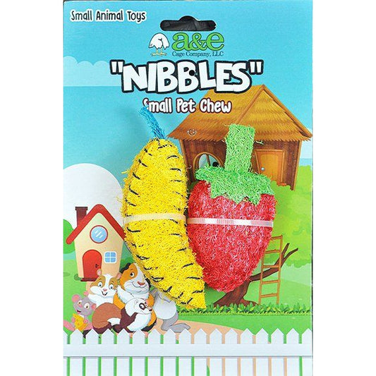 AE Cage Company Nibbles Strawberry and Banana Loofah Chew Toys-Small Pet-AE Cage Company-2 count-