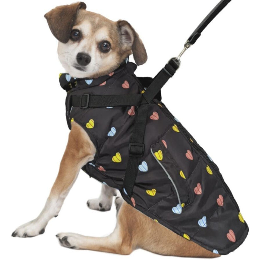 Fashion Pet Puffy Heart Harness Coat Black-Dog-Fashion Pet-Medium-