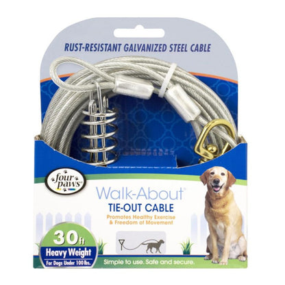 Four Paws Walk-About Tie-Out Cable Heavy Weight for Dogs up to 100 lbs-Dog-Four Paws-30' Long-