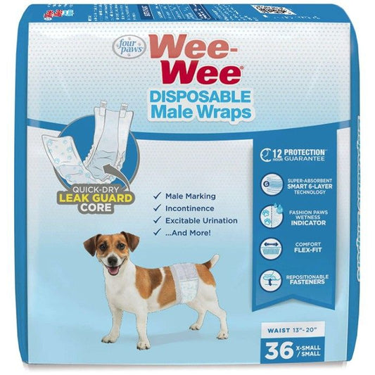 Four Paws Wee Wee Disposable Male Dog Wraps X-Small/Small-Dog-Four Paws-36 count-