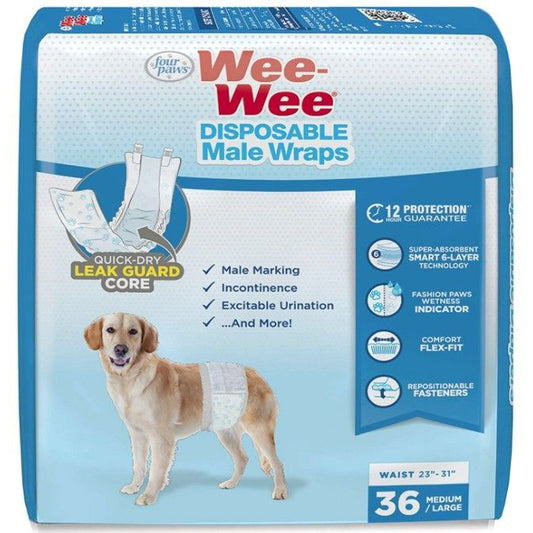 Four Paws Wee Wee Disposable Male Dog Wraps Medium/Large-Dog-Four Paws-36 count-