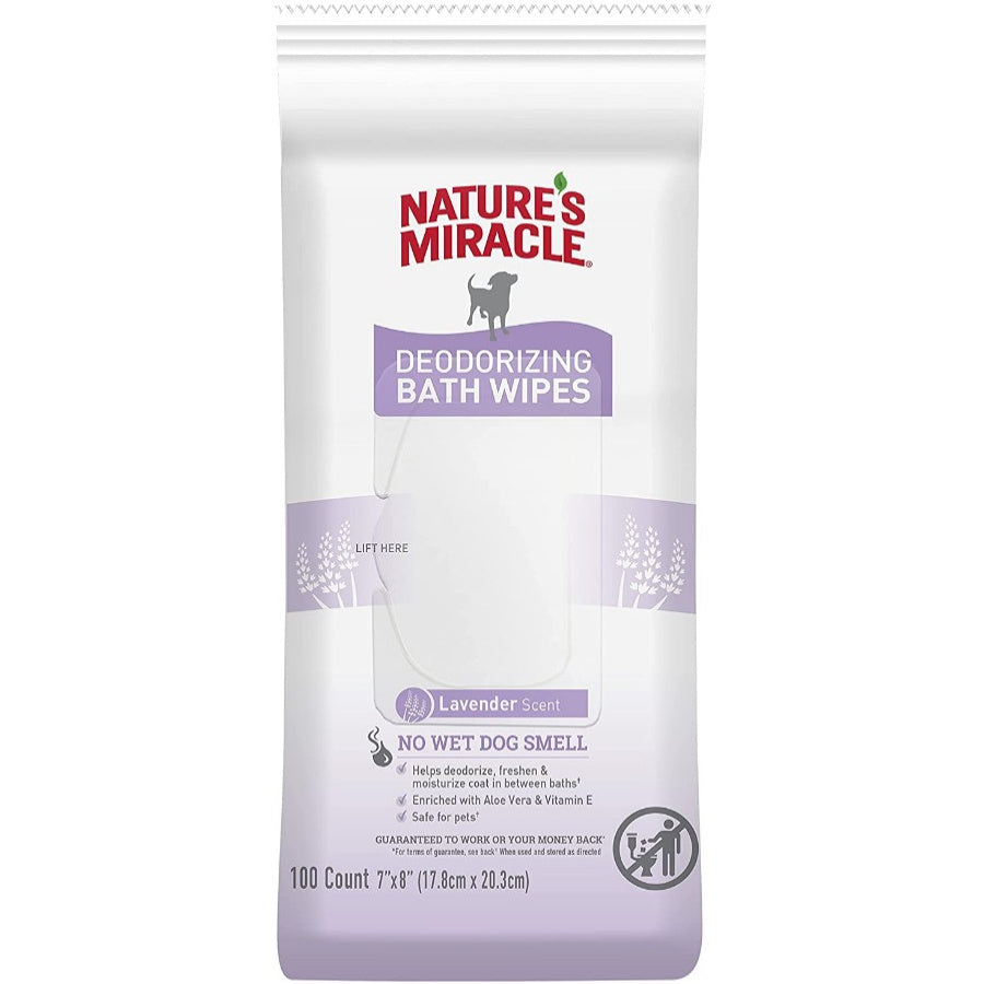 Natures Miracle Deodorizing Bath Wipes for Dogs Lavender Scent-Cat-Natures Miracle-100 count-