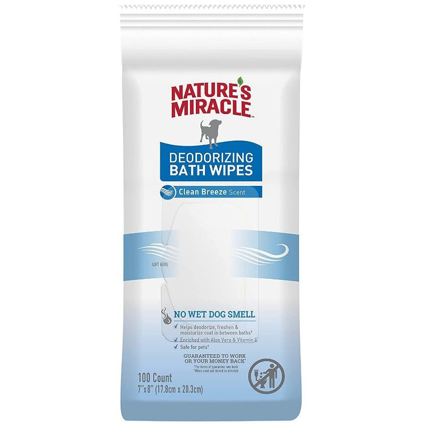 Natures Miracle Deodorizing Bath Wipes for Dogs Clean Breeze Scent-Dog-Natures Miracle-100 count-