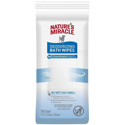 Natures Miracle Deodorizing Bath Wipes for Dogs Clean Breeze Scent-Dog-Natures Miracle-100 count-