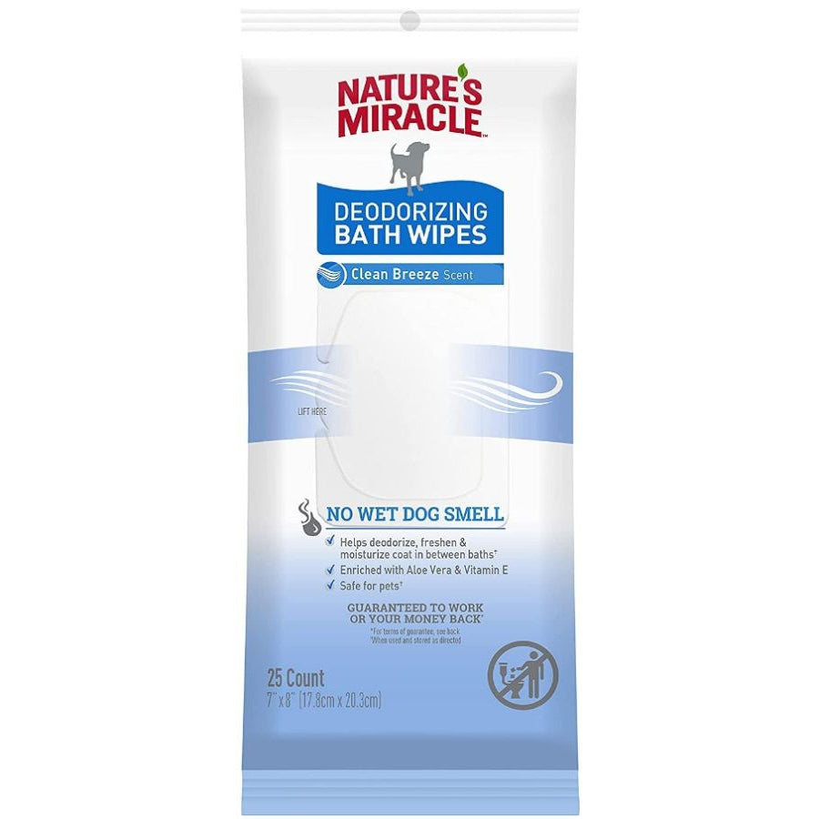 Natures Miracle Deodorizing Bath Wipes for Dogs Clean Breeze Scent-Dog-Natures Miracle-25 count-