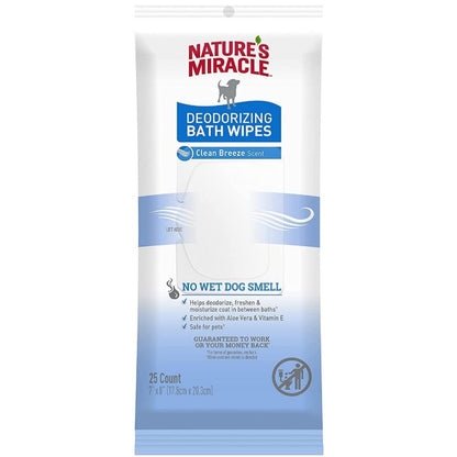 Natures Miracle Deodorizing Bath Wipes for Dogs Clean Breeze Scent-Dog-Natures Miracle-25 count-