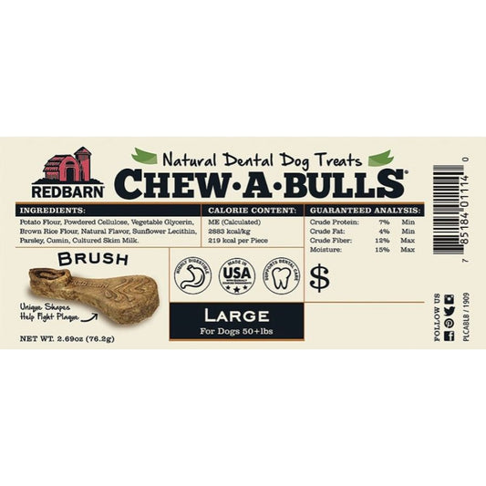 Redbarn Pet Products Chew-A-Bulls Brush Dental Dog Treats Large-Dog-Redbarn-25 count-