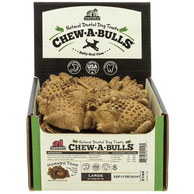 Redbarn Pet Products Chew-A-Bulls Horned Toad Dental Dog Treats Large-Dog-Redbarn-25 count-
