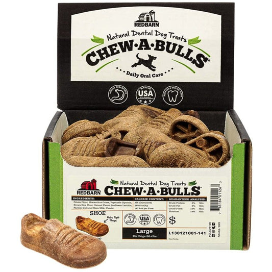 Redbarn Pet Products Chew-A-Bulls Shoe Dental Dog Treats Large-Dog-Redbarn-25 count-