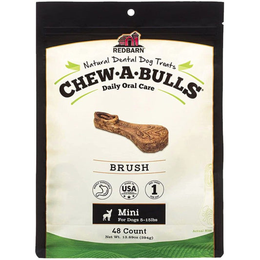 Redbarn Pet Products Chew-A-Bulls Brush Dental Dog Treats Mini-Dog-Redbarn-48 count-