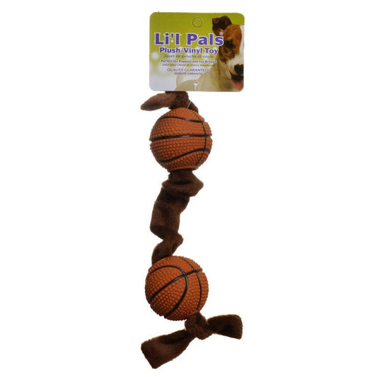 Li'l Pals Plush Basketball Plush Tug Dog Toy - Brown-Dog-Li'l Pals-Basketball Plush Tug Dog Toy-