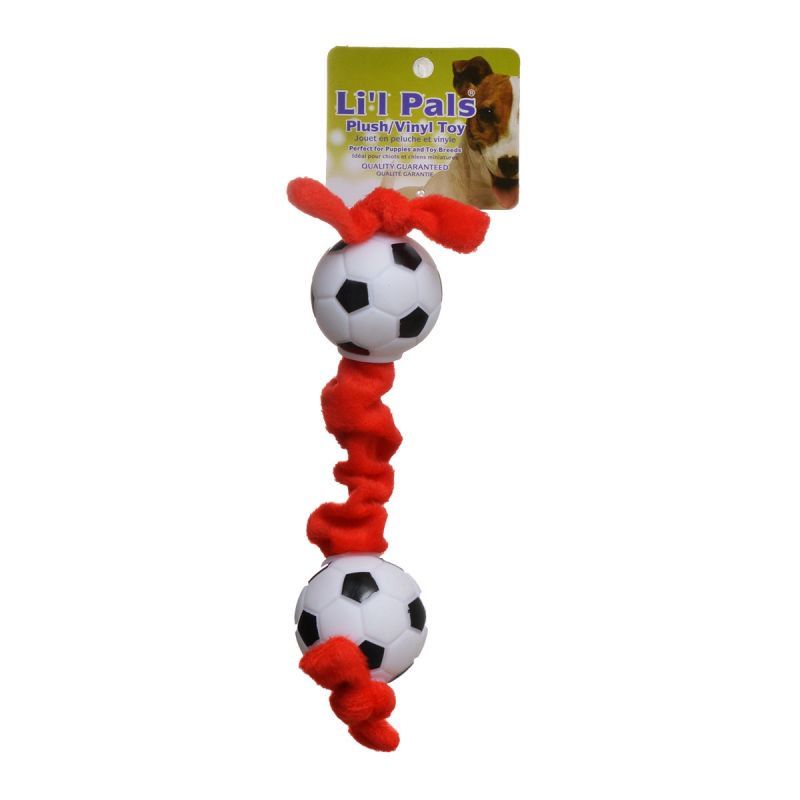 Li'l Pals Soccer Ball Plush Tug Dog Toy - Red, Black & White-Dog-Li'l Pals-Soccer Ball Plush Tug Dog Toy-