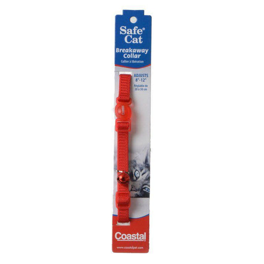 Coastal Pet Safe Cat Nylon Adjustable Breakaway Collar - Red-Cat-Coastal Pet-8"-12" Neck-