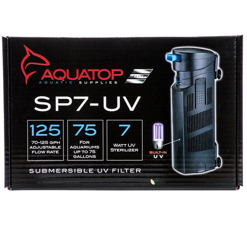 Aquatop Submersible UV Filter with Pump-Fish-Aquatop-7 Watts - 126 GPH - Aquariums up to 75 Gallons - (10"L x 3.5"W)-