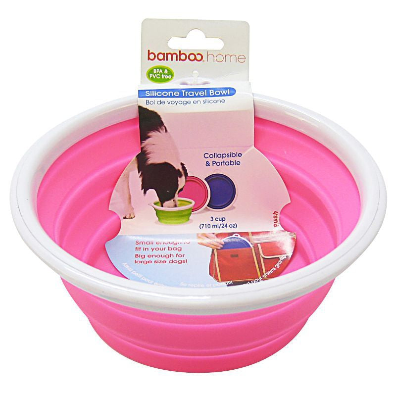 Bamboo Silicone Travel Bowl - Assorted-Dog-Bamboo-3-Cup Tray-