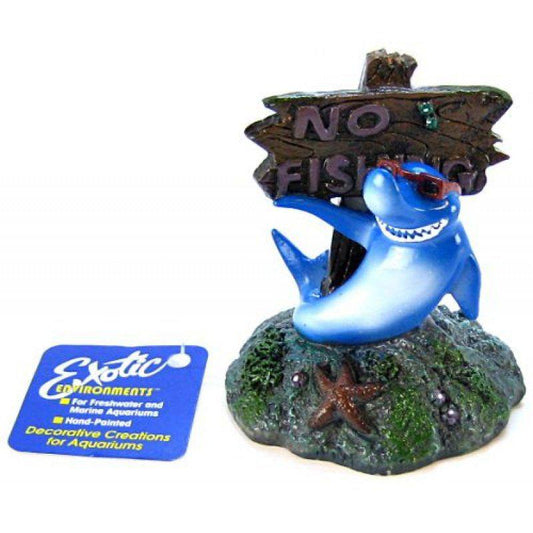 Blue Ribbon Cool Shark No Fishing Sign Ornament-Fish-Blue Ribbon Pet Products-3"L x 3"W x 3.5"H-