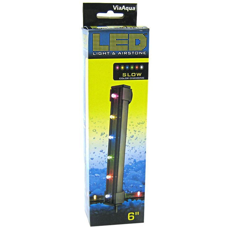 Via Aqua LED Light & Airstone Slow Color Changing-Fish-Via Aqua-1.8 Watts - 6" Long (6 Multicolor LED's)-