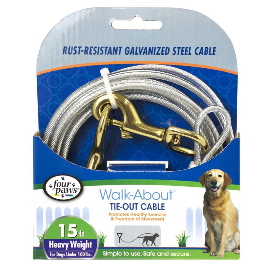 Four Paws Dog Tie Out Cable - Heavy Weight - Black-Dog-Four Paws-15' Long Cable-