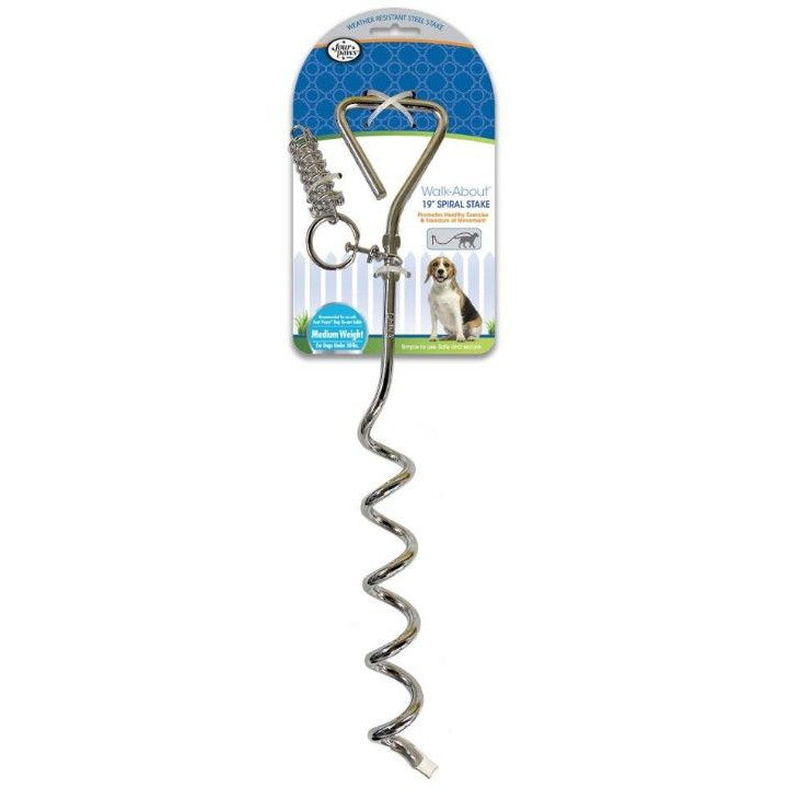 Four Paws Walk About Spiral Tie Out Stake-Dog-Four Paws-19" Silver Spiral Tie Out Stake-