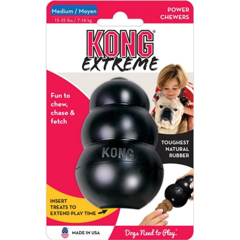 KONG Extreme KONG Dog Toy - Black-Dog-KONG-Medium - Dogs 15-35 lbs (3.5" Tall x 1" Diameter)-