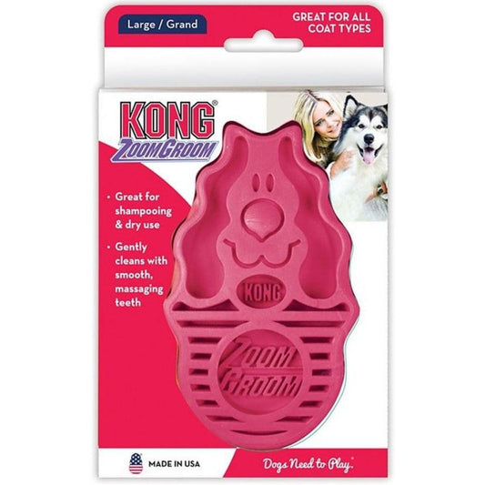 KONG ZoomGroom Dog Brush - Raspberry-Dog-KONG-Large-