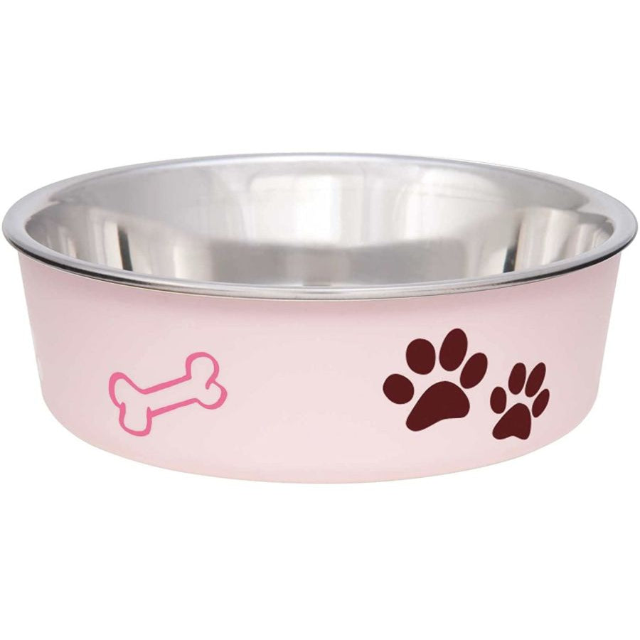 Loving Pets Stainless Steel & Light Pink Dish with Rubber Base-Dog-Loving Pets-Small - 5.5" Diameter-