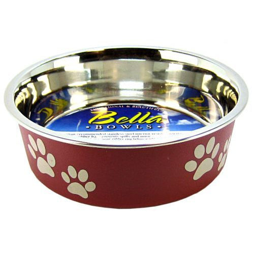 Loving Pets Stainless Steel & Merlot Dish with Rubber Base-Dog-Loving Pets-Small - 5.5" Diameter-