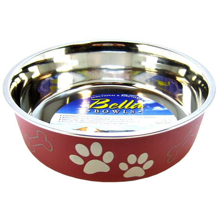 Loving Pets Stainless Steel & Merlot Dish with Rubber Base-Dog-Loving Pets-Medium - 6.75" Diameter-