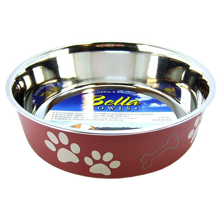 Loving Pets Stainless Steel & Merlot Dish with Rubber Base-Dog-Loving Pets-Large - 8.5" Diameter-