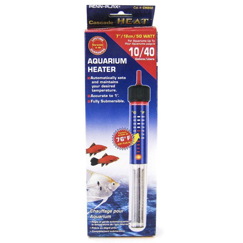 Penn Plax Cascade Submersible Heat Aquarium Heater-Fish-Penn Plax-50 Watts - 7" Long (10 Gallons)-