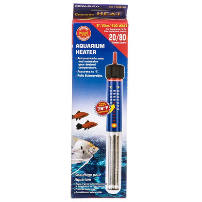 Penn Plax Cascade Submersible Heat Aquarium Heater-Fish-Penn Plax-100 Watts - 8" Long (20 Gallons)-