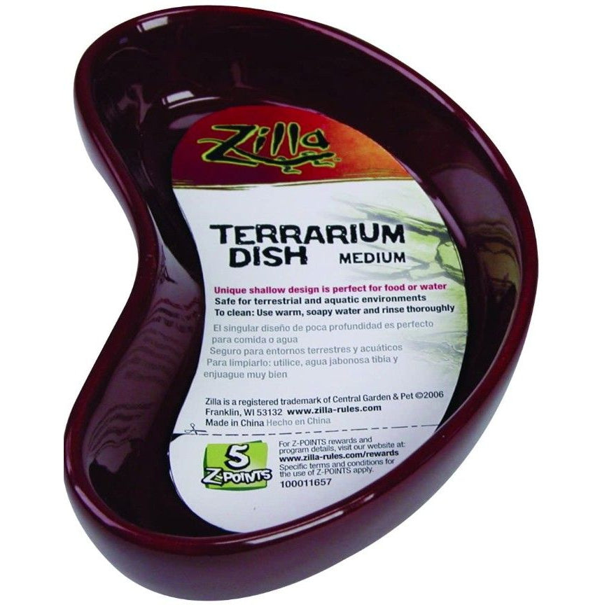 Zilla Kidney Shaped Terrarium Dish - Food or Water-Reptile-Zilla-Medium - 5.25" Long - (Assorted Colors)-