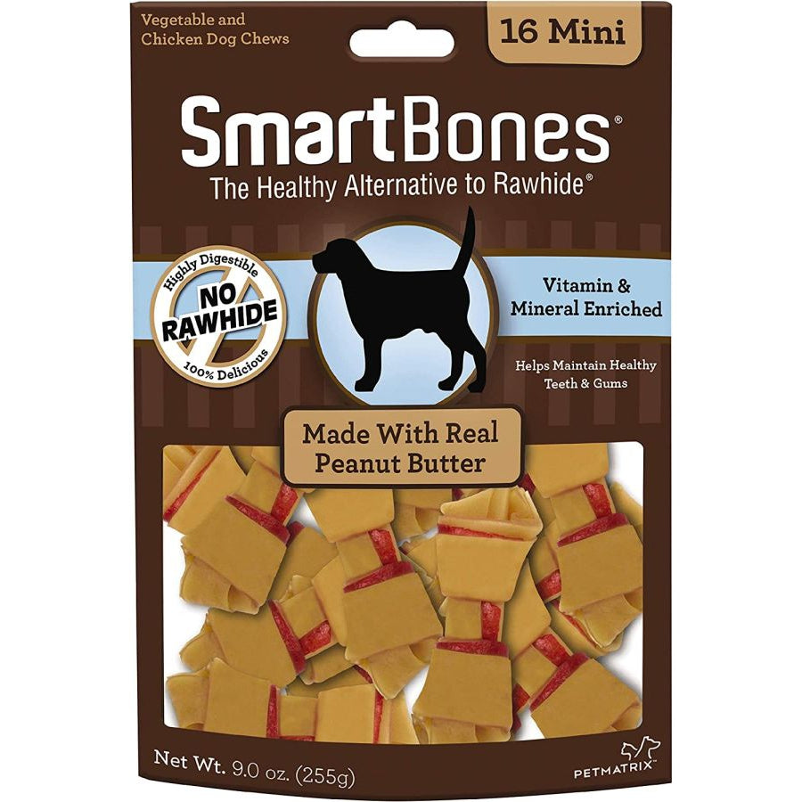 SmartBones Peanut Butter Dog Chews-Dog-Smartbones-Mini - 2" Long - Dogs under 20 Lbs (16 Pack)-