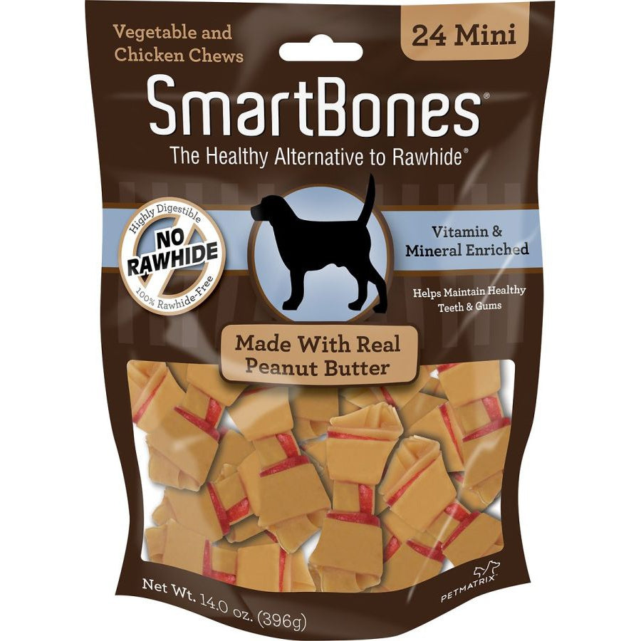 SmartBones Peanut Butter Dog Chews-Dog-Smartbones-Mini - 2" Long - Dogs under 20 Lbs (24 Pack)-