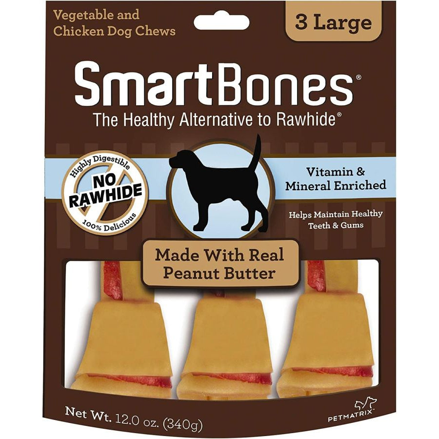 SmartBones Peanut Butter Dog Chews-Dog-Smartbones-Large - 6.5" Long - Dogs over 40 Lbs (3 Pack)-