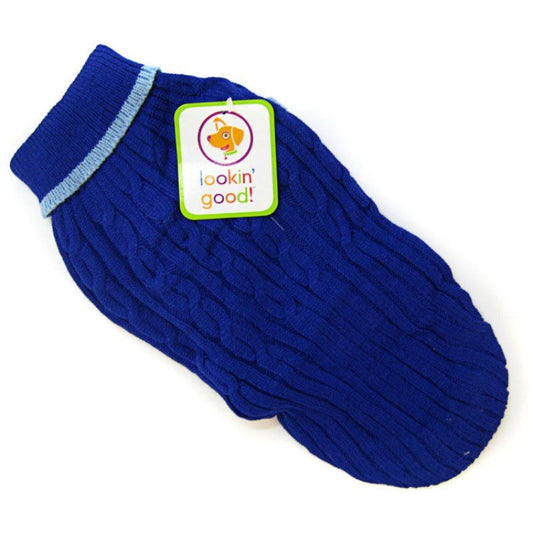 Fashion Pet Cable Knit Dog Sweater - Blue-Dog-Fashion Pet-X-Large (24"-29" From Neck Base to Tail)-