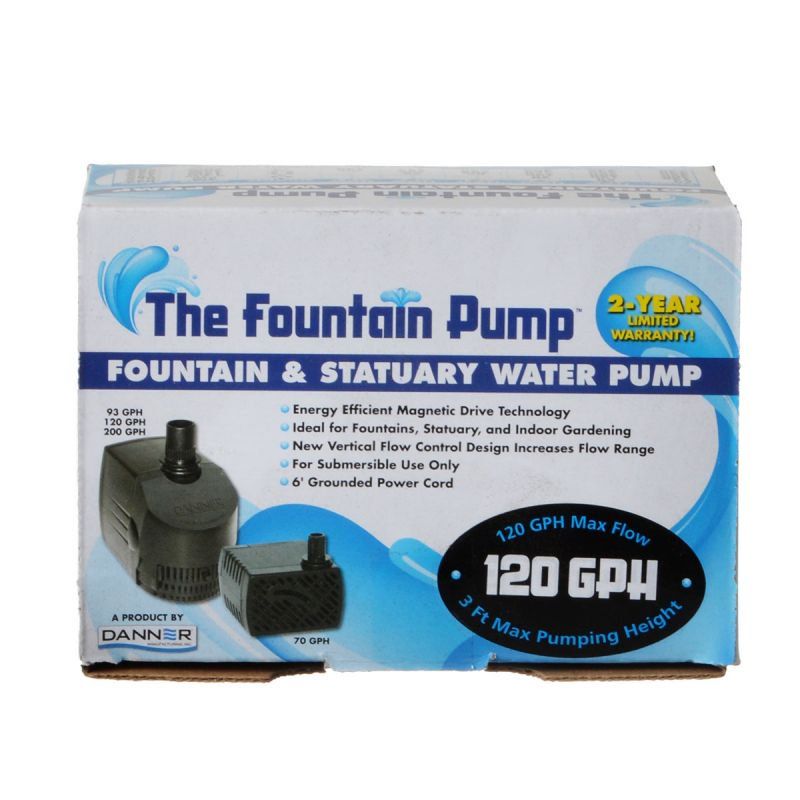 Danner Fountain Pump Magnetic Drive Submersible Pump-Fish-Danner-SP-120 (120 GPH) with 6' Cord-