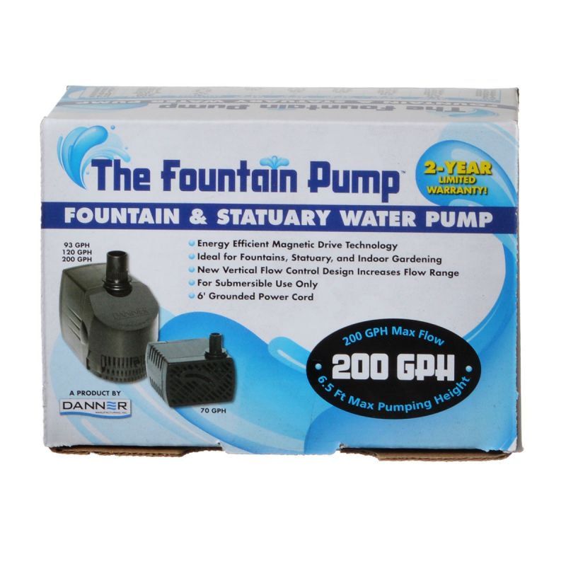 Danner Fountain Pump Magnetic Drive Submersible Pump-Fish-Danner-SP-200 (200 GPH) with 6' Cord-