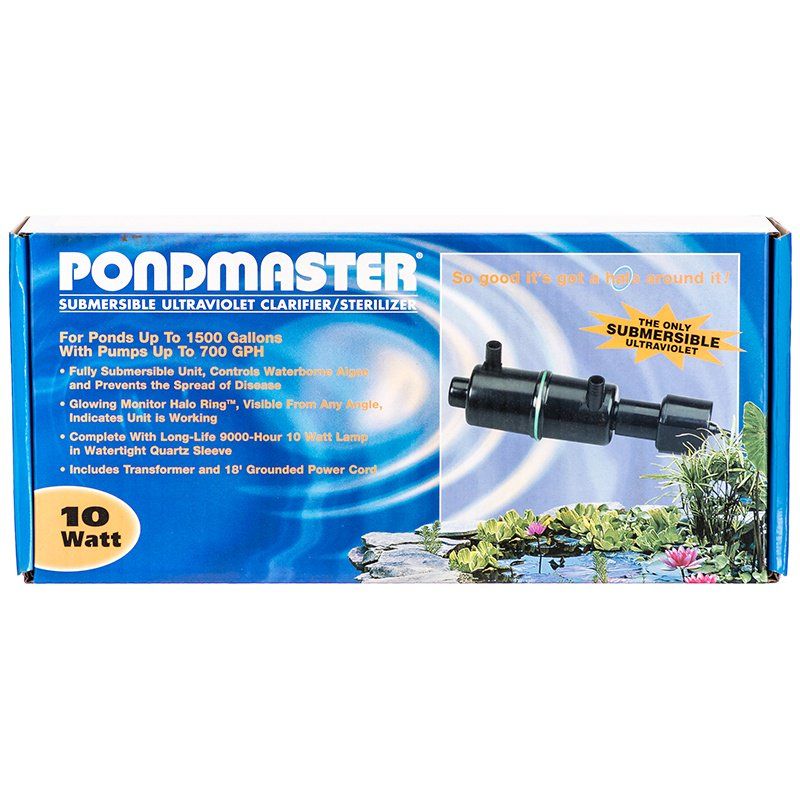 Pondmaster Submersible Ultraviolet Clarifier & Sterilizer-Fish-Pondmaster-10 Watts - 700 GPH (1,500 Gallons - .75" Inlet/Outlet)-