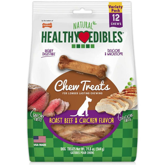 Nylabone Natural Healthy Edibles Variety Pack - Roast Beef & Chicken-Dog-Nylabone-Regular - 12 Pack-