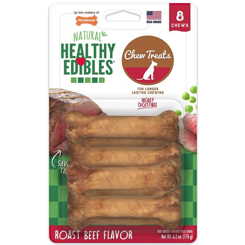 Nylabone Healthy Edibles Wholesome Dog Chews - Roast Beef Flavor-Dog-Nylabone-Petite (8 Pack)-