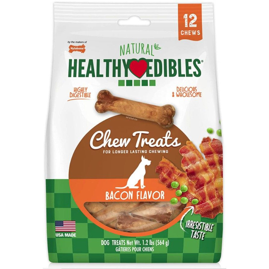 Nylabone Healthy Edibles Wholesome Dog Chews - Bacon Flavor-Dog-Nylabone-Regular (12 Pack Pouch)-