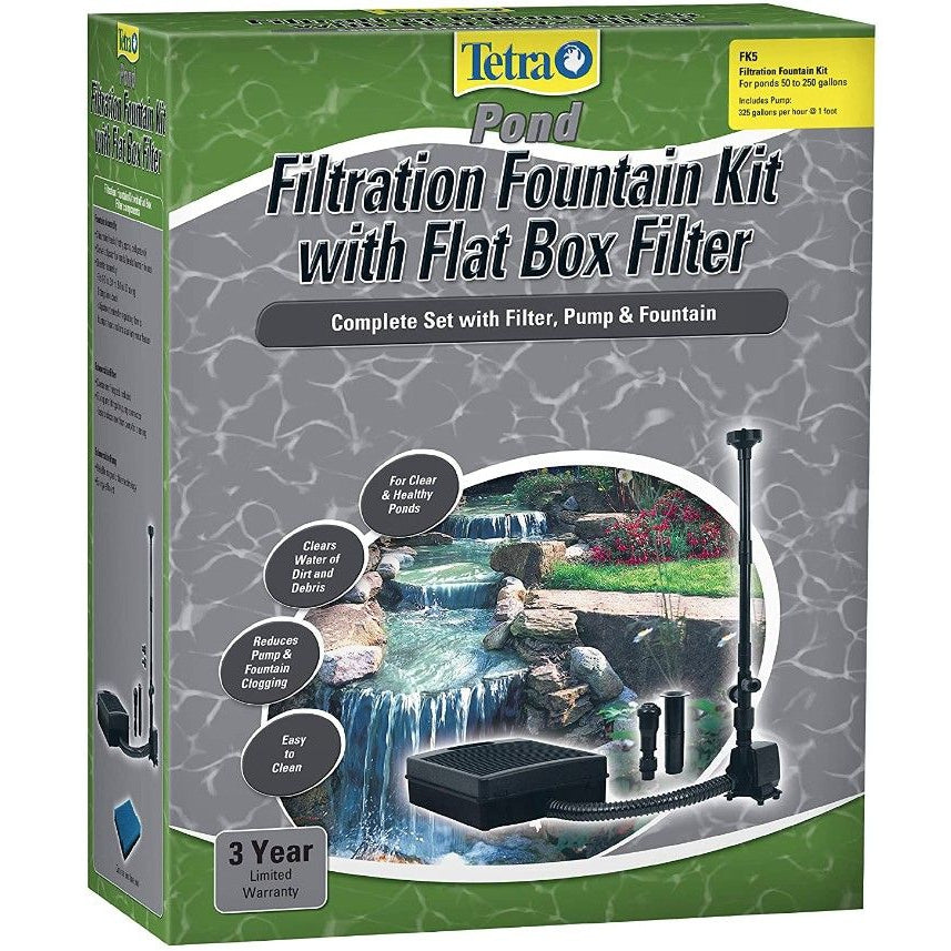 Tetra Pond Filtration Fountain Kit with Submersible Flat Box Filter-Fish-Tetra Pond-FK5 - 325 GPH - For Ponds up to 250 Gallons-