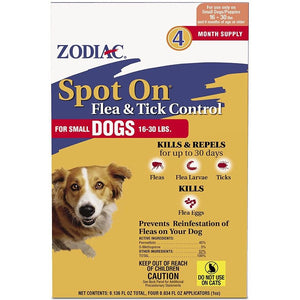 Zodiac Spot on Flea & Tick Controller for Dogs-Dog-Zodiac-Small Dogs 16-30 lbs (4 Pack)-