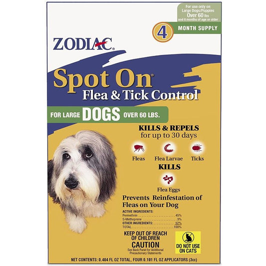 Zodiac Spot on Flea & Tick Controller for Dogs-Dog-Zodiac-Large Dogs over 60 lbs (4 Pack)-