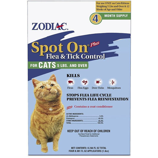 Zodiac Spot on Plus Flea & Tick Control for Cats & Kittens-Cat-Zodiac-Cats over 5 lbs (4 Pack)-