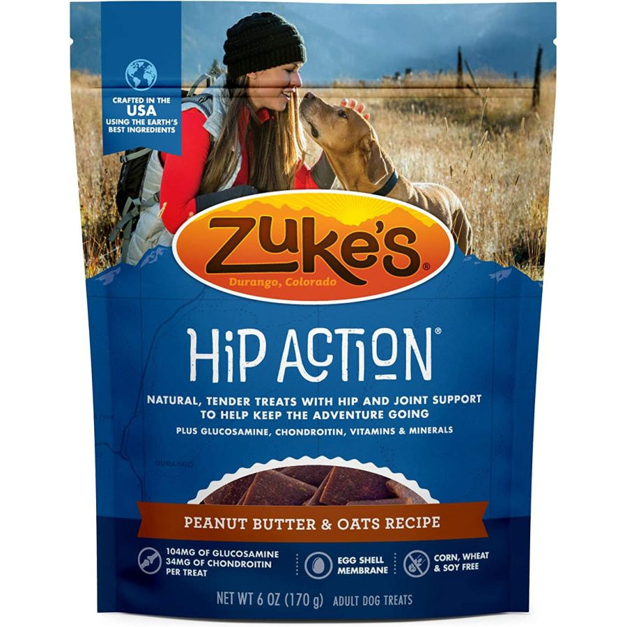 Zukes Hip Action Dog Treats - Peanut Butter & Oats Recipe-Dog-Zukes-6 oz-